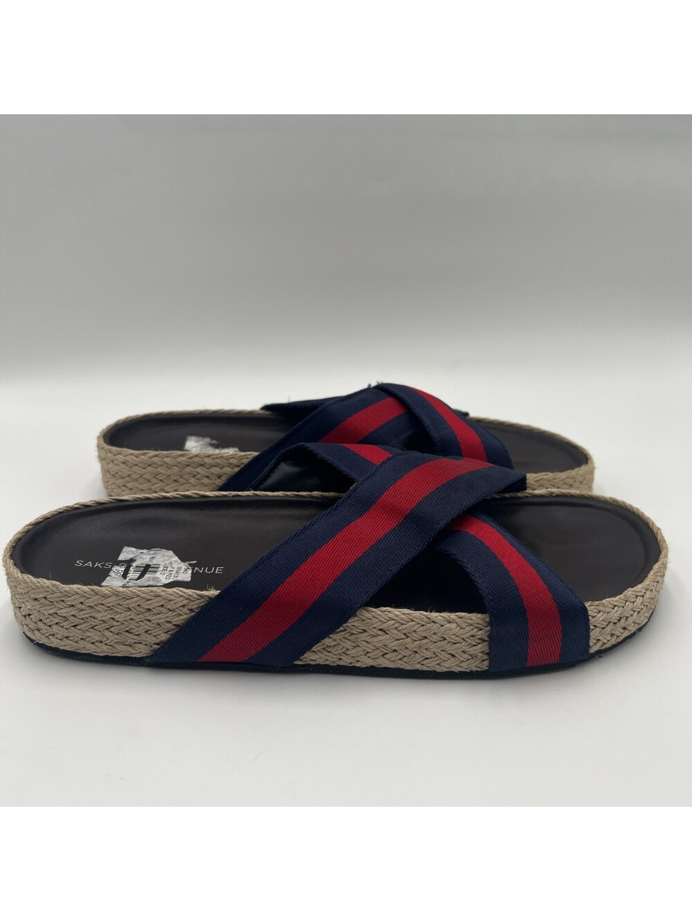 Saks Fifth Avenue FRAZER Webbing-Strap & Raffia Crossover Sandals Men's Size 10M